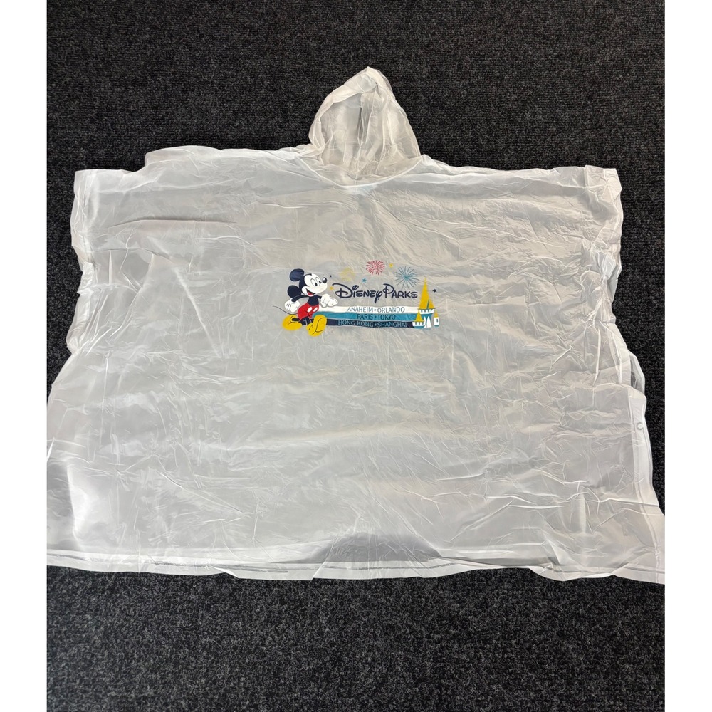 Disney Parks Mickey Mouse Adult Rain Poncho White Hooded PVC One Size Fits All